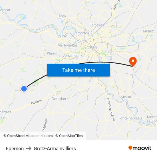 Epernon to Gretz-Armainvilliers map