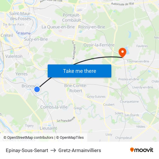 Epinay-Sous-Senart to Gretz-Armainvilliers map