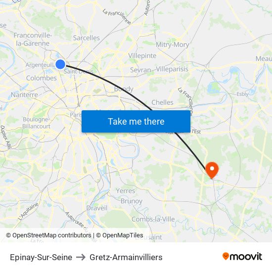 Epinay-Sur-Seine to Gretz-Armainvilliers map