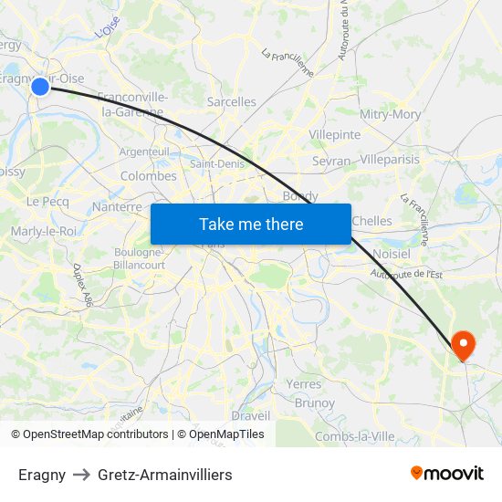 Eragny to Gretz-Armainvilliers map