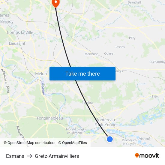 Esmans to Gretz-Armainvilliers map