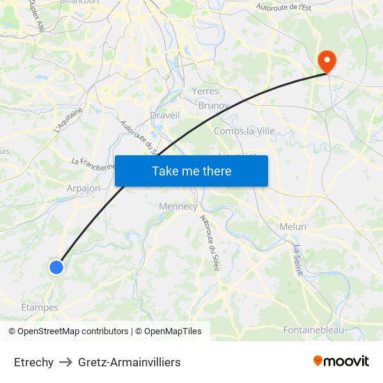 Etrechy to Gretz-Armainvilliers map