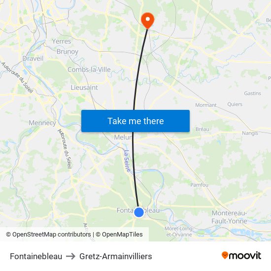 Fontainebleau to Gretz-Armainvilliers map