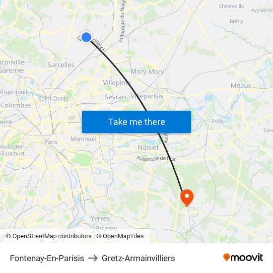 Fontenay-En-Parisis to Gretz-Armainvilliers map