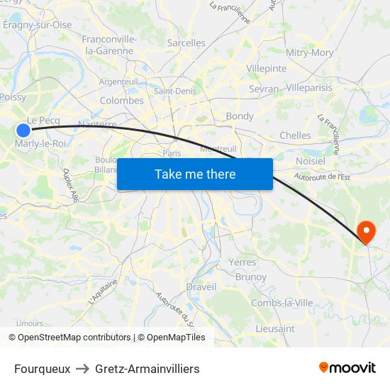 Fourqueux to Gretz-Armainvilliers map