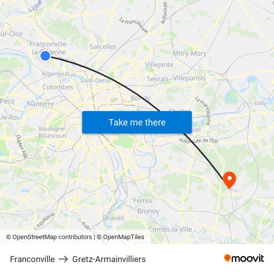 Franconville to Gretz-Armainvilliers map