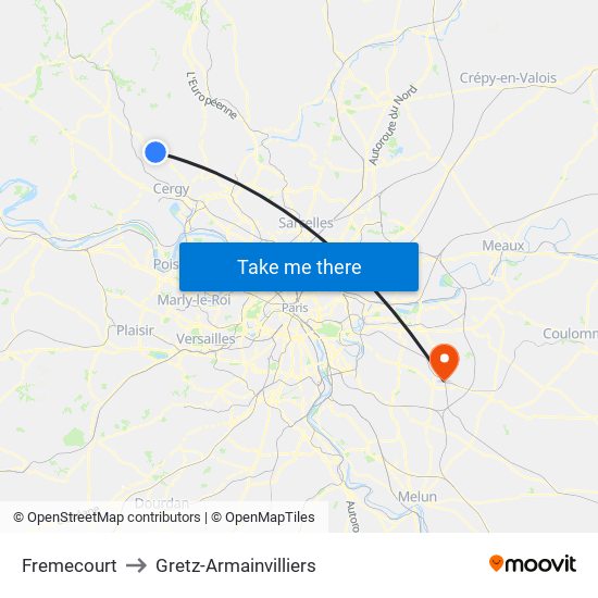 Fremecourt to Gretz-Armainvilliers map