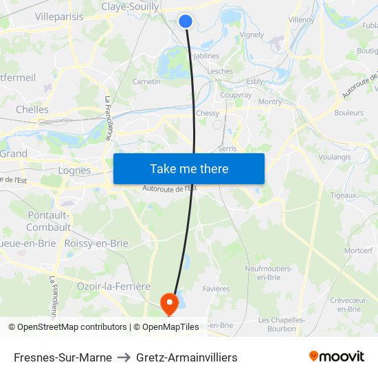 Fresnes-Sur-Marne to Gretz-Armainvilliers map