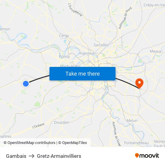 Gambais to Gretz-Armainvilliers map