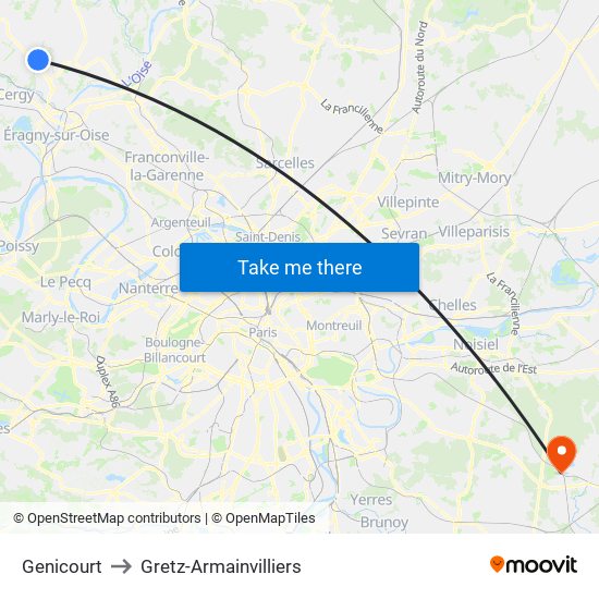 Genicourt to Gretz-Armainvilliers map