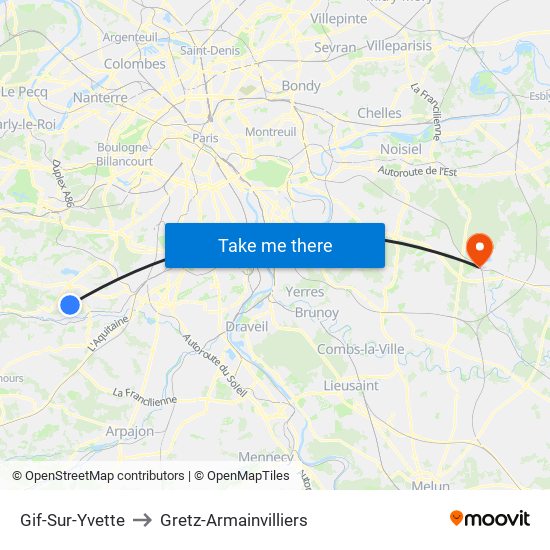 Gif-Sur-Yvette to Gretz-Armainvilliers map