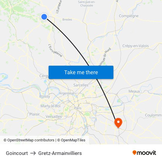 Goincourt to Gretz-Armainvilliers map