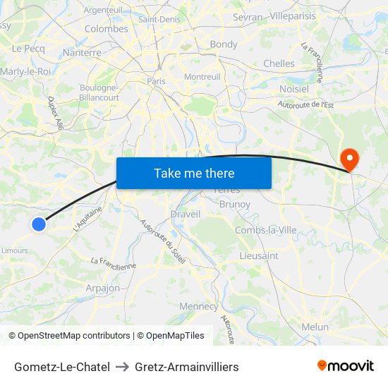Gometz-Le-Chatel to Gretz-Armainvilliers map