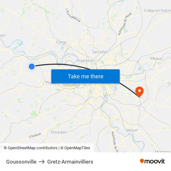 Goussonville to Gretz-Armainvilliers map