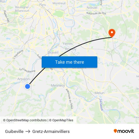 Guibeville to Gretz-Armainvilliers map