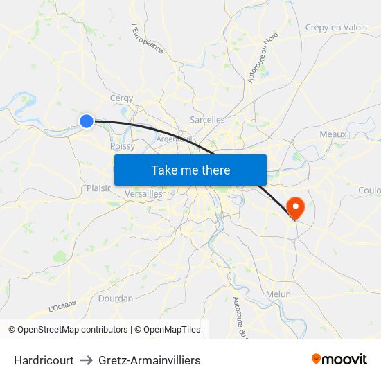 Hardricourt to Gretz-Armainvilliers map