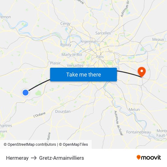 Hermeray to Gretz-Armainvilliers map