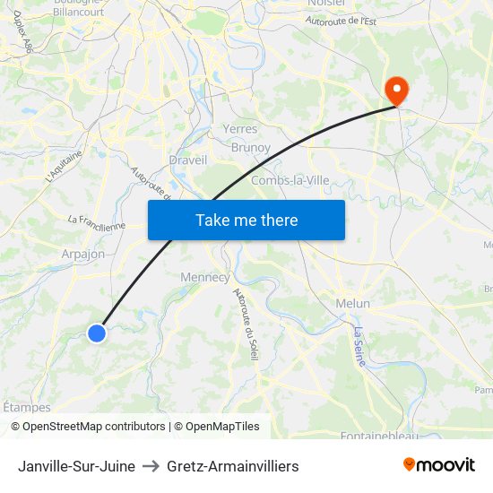 Janville-Sur-Juine to Gretz-Armainvilliers map