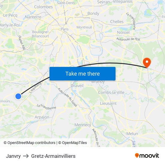 Janvry to Gretz-Armainvilliers map