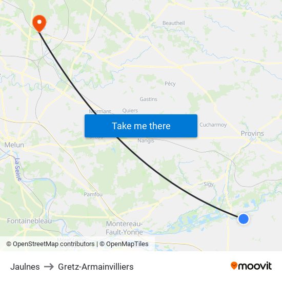 Jaulnes to Gretz-Armainvilliers map