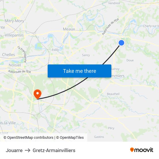 Jouarre to Gretz-Armainvilliers map