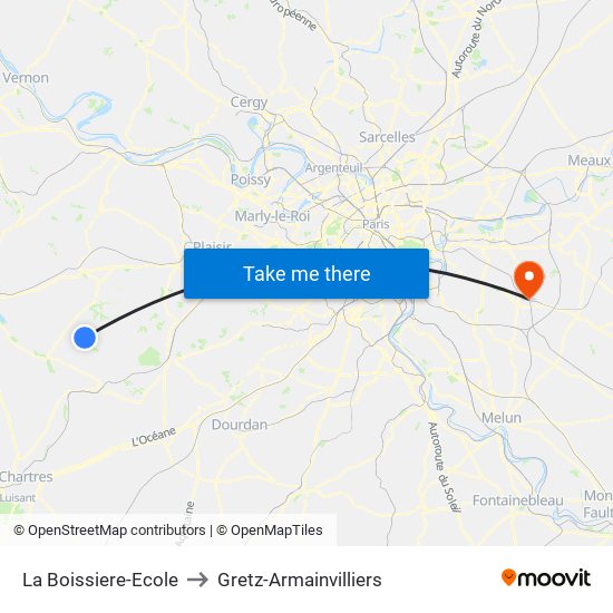 La Boissiere-Ecole to Gretz-Armainvilliers map