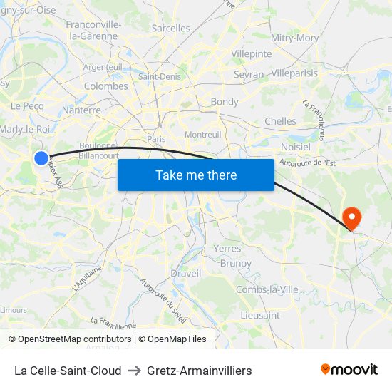 La Celle-Saint-Cloud to Gretz-Armainvilliers map