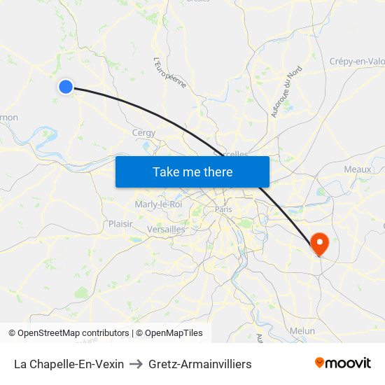 La Chapelle-En-Vexin to Gretz-Armainvilliers map