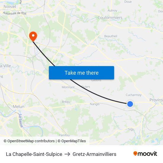 La Chapelle-Saint-Sulpice to Gretz-Armainvilliers map