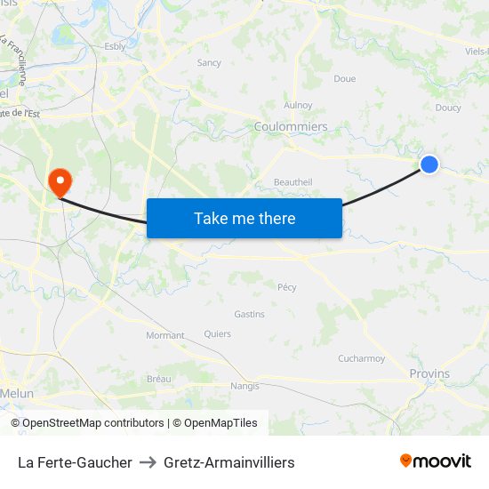 La Ferte-Gaucher to Gretz-Armainvilliers map