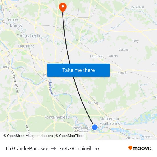 La Grande-Paroisse to Gretz-Armainvilliers map