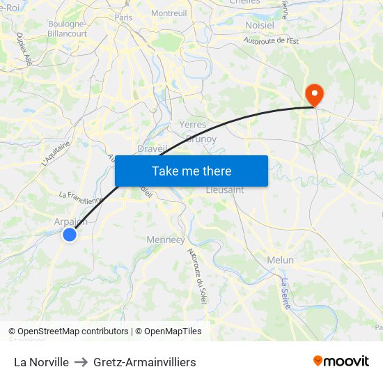 La Norville to Gretz-Armainvilliers map