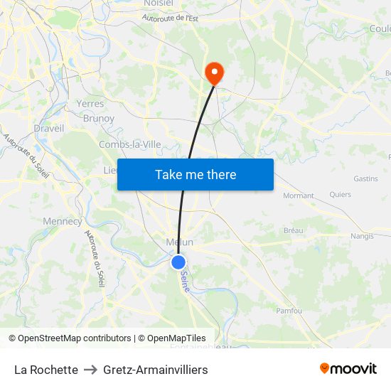 La Rochette to Gretz-Armainvilliers map