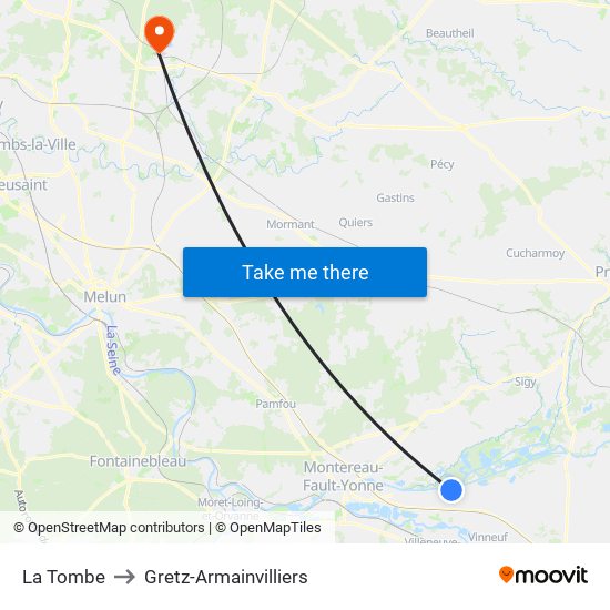 La Tombe to Gretz-Armainvilliers map