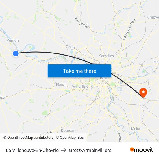 La Villeneuve-En-Chevrie to Gretz-Armainvilliers map