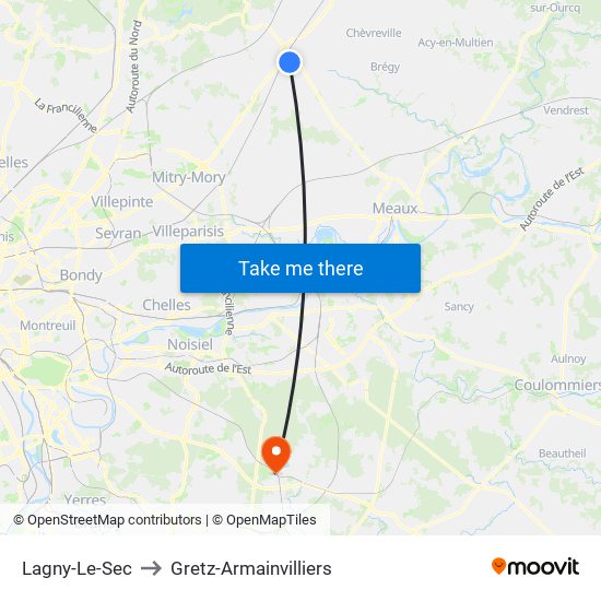 Lagny-Le-Sec to Gretz-Armainvilliers map