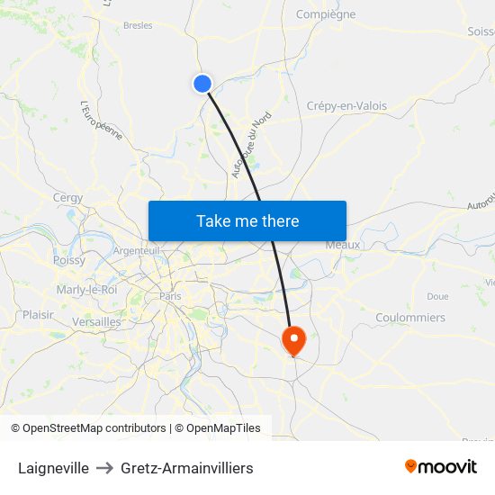Laigneville to Gretz-Armainvilliers map