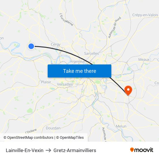 Lainville-En-Vexin to Gretz-Armainvilliers map