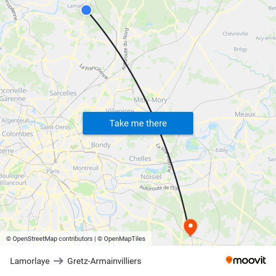 Lamorlaye to Gretz-Armainvilliers map
