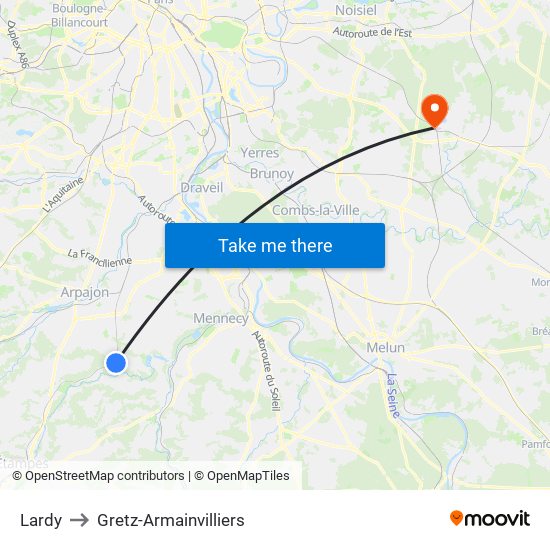 Lardy to Gretz-Armainvilliers map
