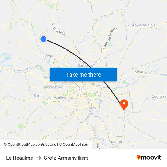 Le Heaulme to Gretz-Armainvilliers map
