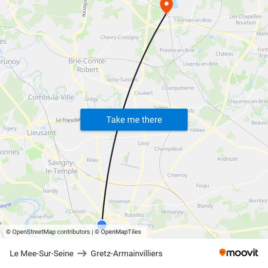 Le Mee-Sur-Seine to Gretz-Armainvilliers map