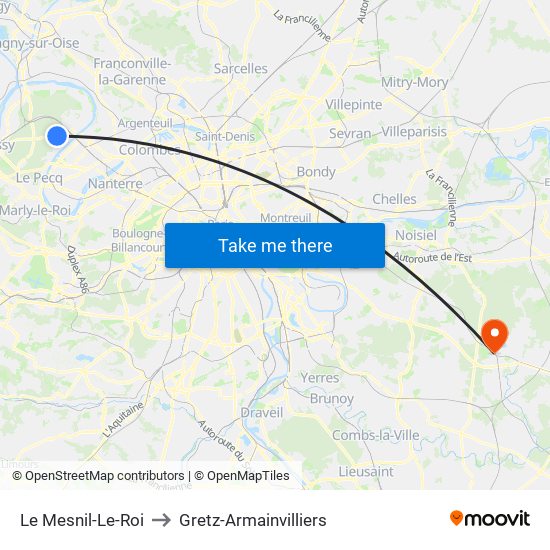 Le Mesnil-Le-Roi to Gretz-Armainvilliers map