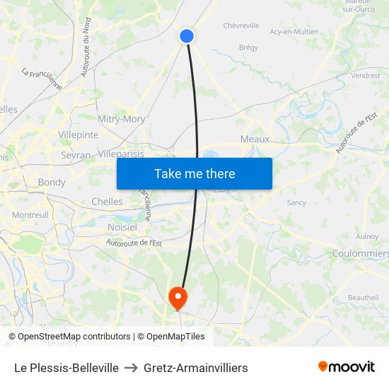 Le Plessis-Belleville to Gretz-Armainvilliers map