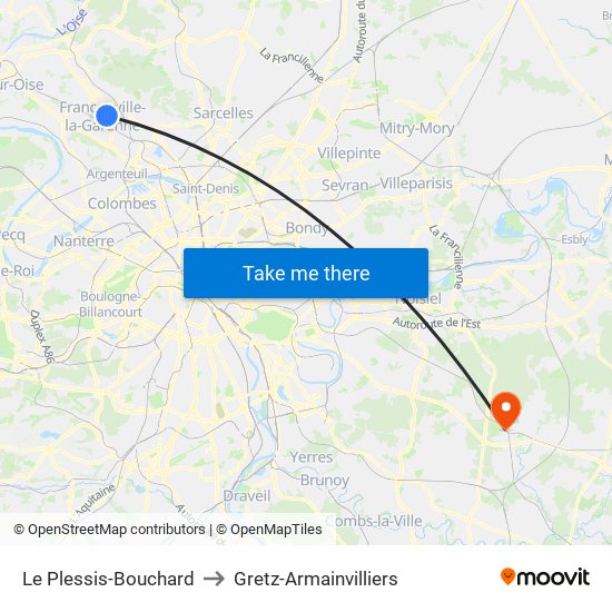 Le Plessis-Bouchard to Gretz-Armainvilliers map