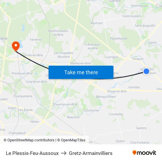 Le Plessis-Feu-Aussoux to Gretz-Armainvilliers map