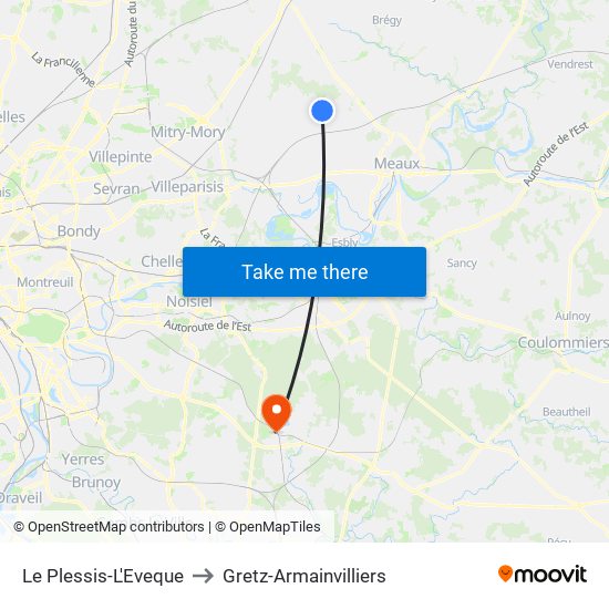 Le Plessis-L'Eveque to Gretz-Armainvilliers map