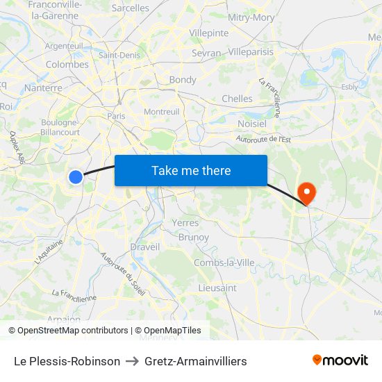 Le Plessis-Robinson to Gretz-Armainvilliers map