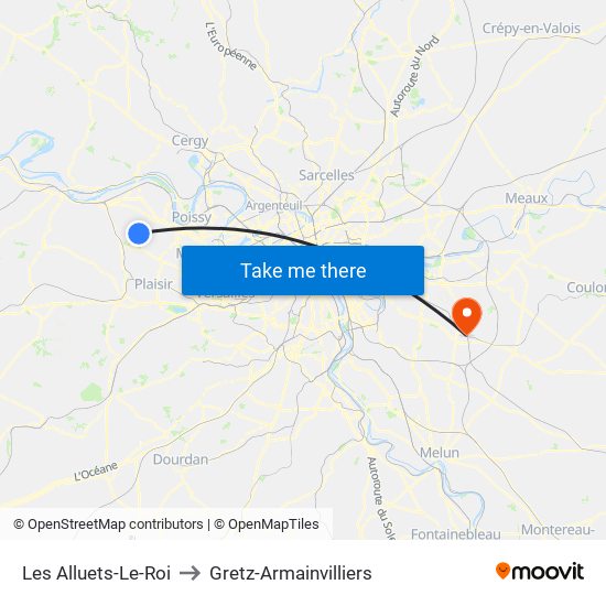 Les Alluets-Le-Roi to Gretz-Armainvilliers map