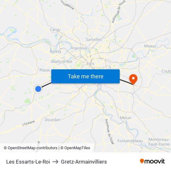 Les Essarts-Le-Roi to Gretz-Armainvilliers map